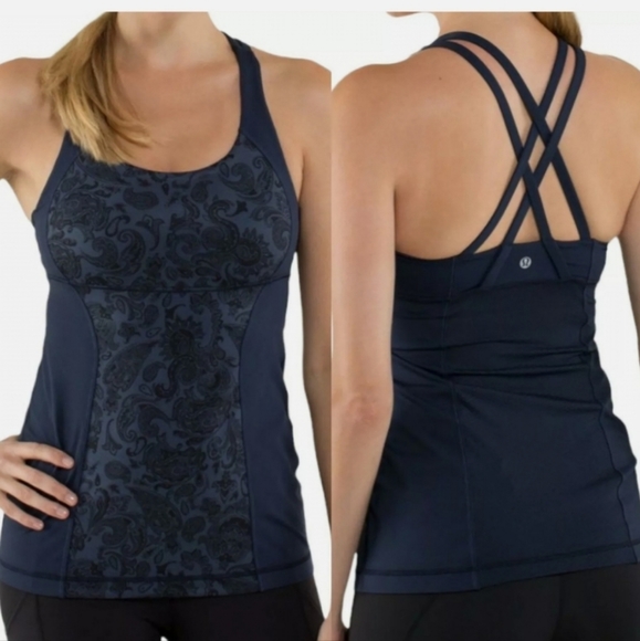 Lululemon Inkwell Paisley Energy Tank Top with Bra - Picture 1 of 11